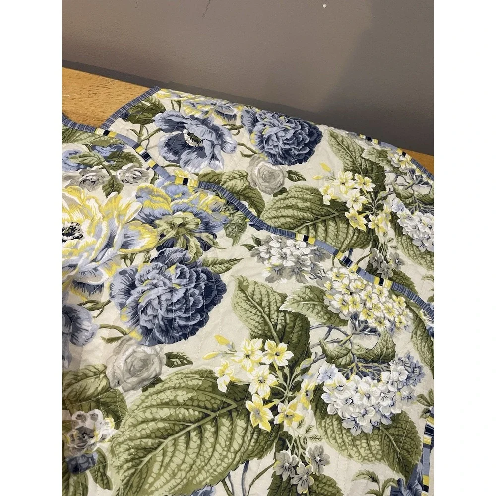 Waverly Pillow 2 Shams Blue‎ Yellow Florals Flourish Hydrangeas Stripes